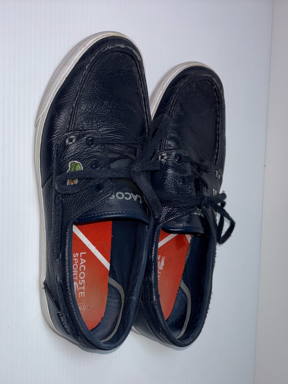 Lacoste Men’s Black Leather Boat Shoes with White Sole